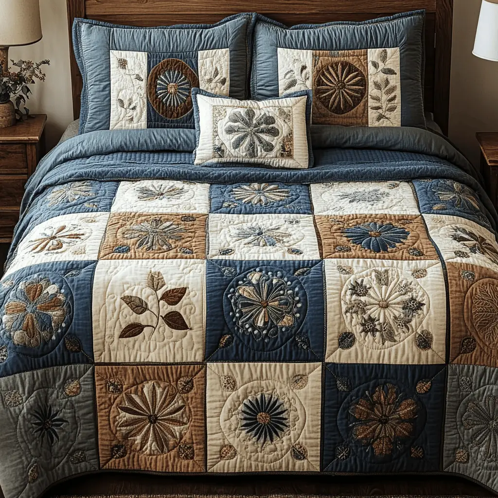 Earth Harmony Quilted Bedding Set Holiday Duvet Cover Set Christmas Gifts For Flower Lovers