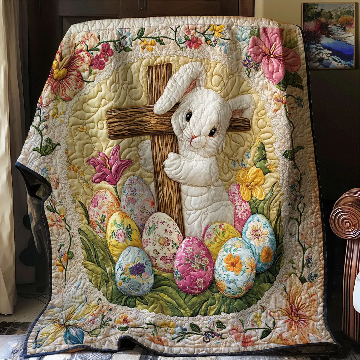 Easter Blessing Quilted Blanket Holiday Room Decor Best Presents For Bunny Lovers