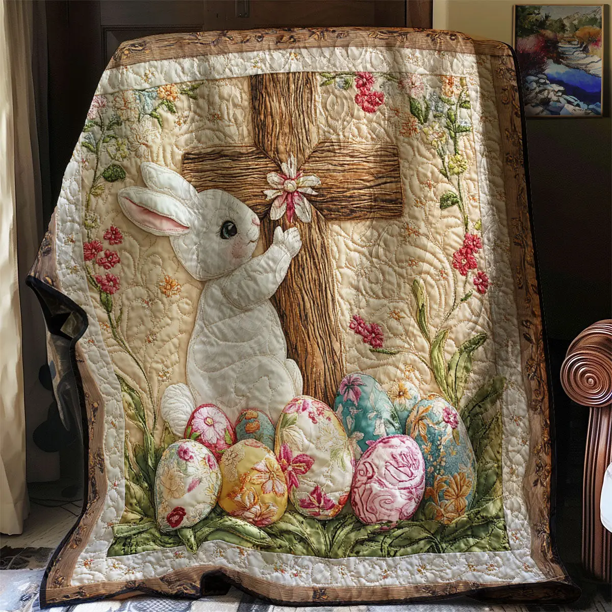Easter Blessing Quilted Blanket Holiday Room Decor Best Presents For Rabbit Lovers
