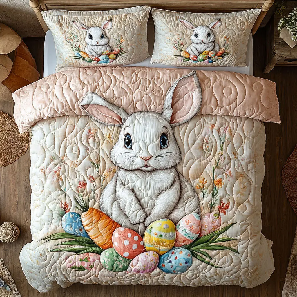 Easter Bunnies Egg Quilted Bedding Set Autumn Inspired Bedroom Unique Gift For Bunnies Lovers