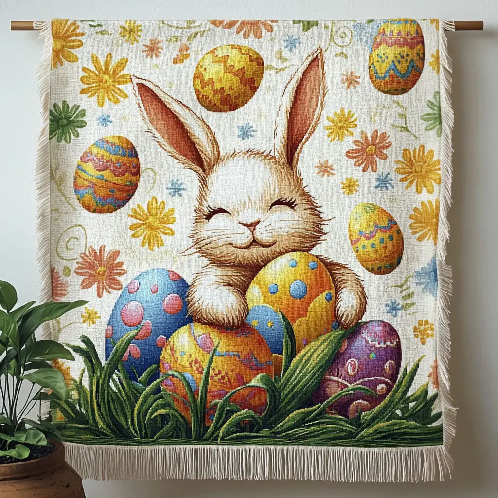 Easter Bunnies Quilted Blanket Holiday Cute Room Decorations Gift Ideas For Rabbit Lovers