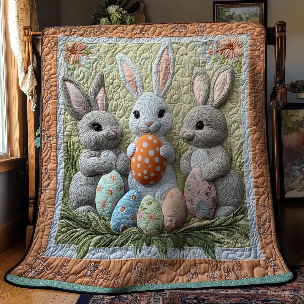 Easter Bunnies Quilted Blanket Holiday Room Decor Gift Ideas For Rabbit Lovers