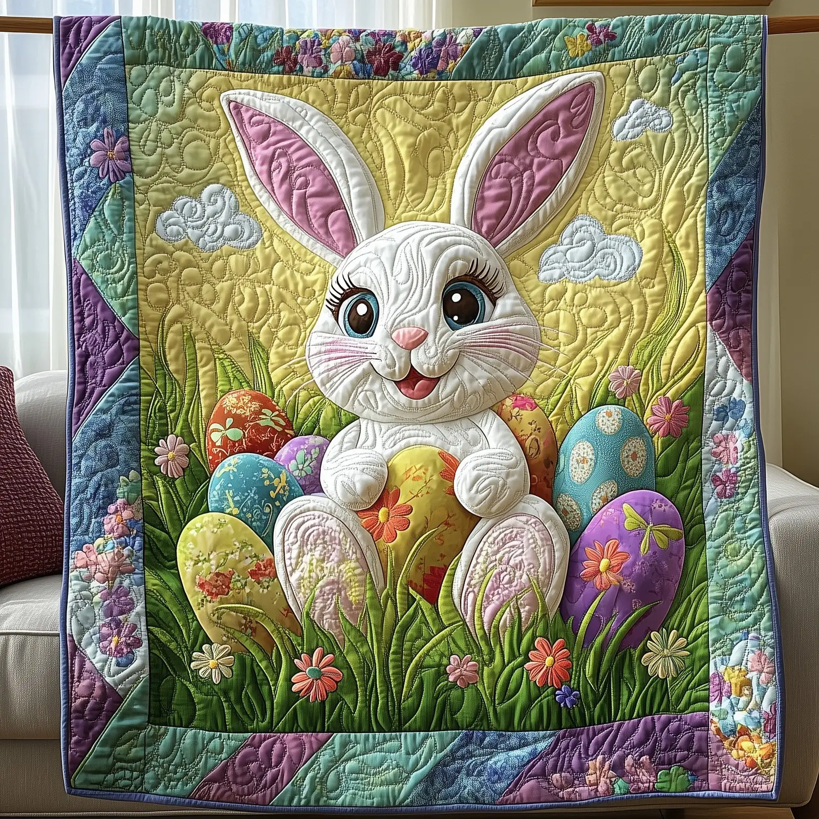 Easter Bunny Eggs Quilted Blanket Holiday Cute Room Decorations Bunny Gifts For Mom