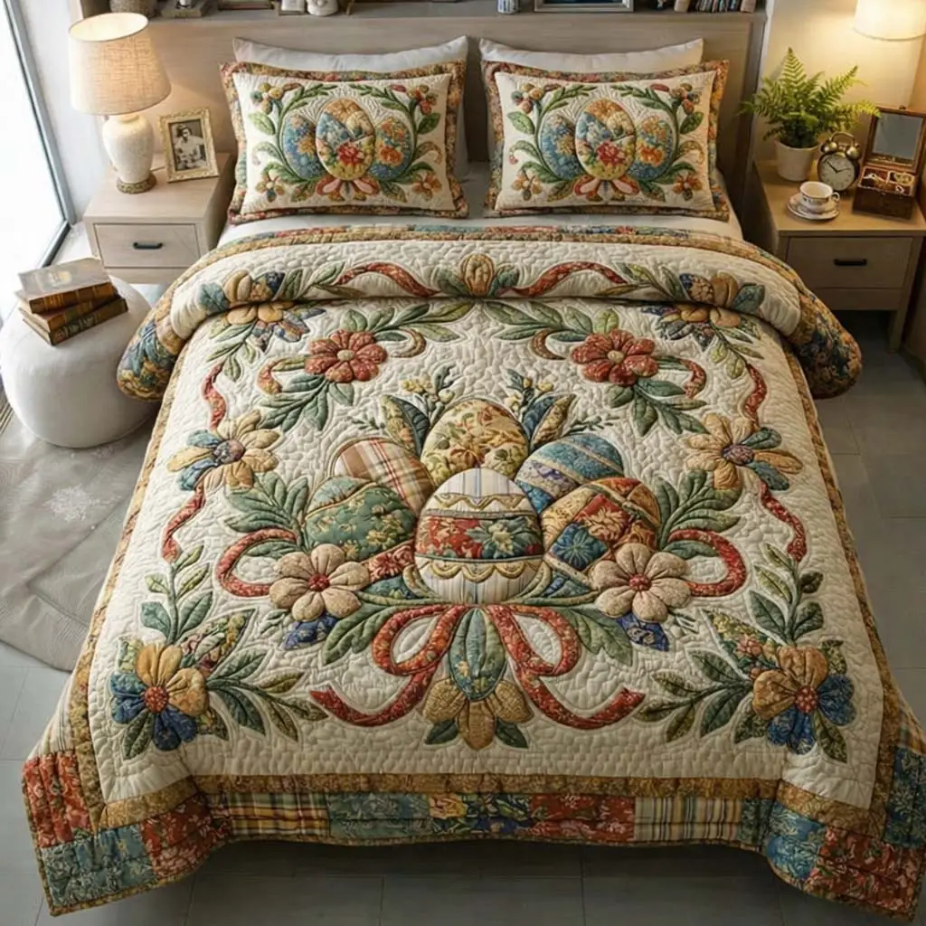 Easter Bunny Joy Quilted Bedding Sets Vintage Easter Eggs Decor Happy Easter Gift Ideas