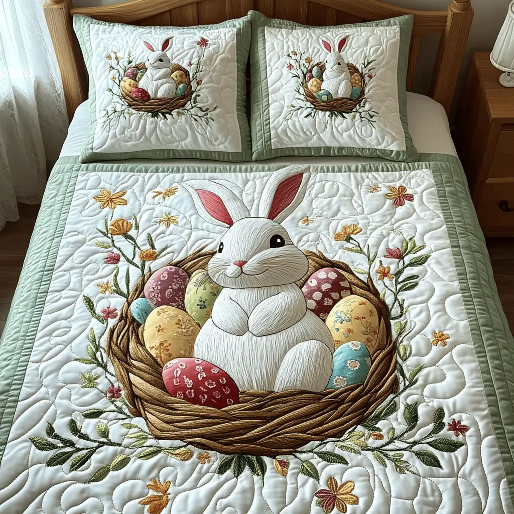 Easter Bunny Quilted Bedding Set Autumn Inspired Bedroom Unique Bunny Gifts For Adults Easter Bunny Quilted Bedding Set Autumn Inspired Bedroom Unique Bunny Gifts For Adults - Image 1