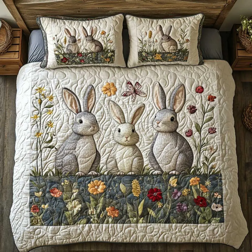 Easter Bunny Quilted Bedding Set Holiday Duvet Cover Unique Bunny Gifts For Adults