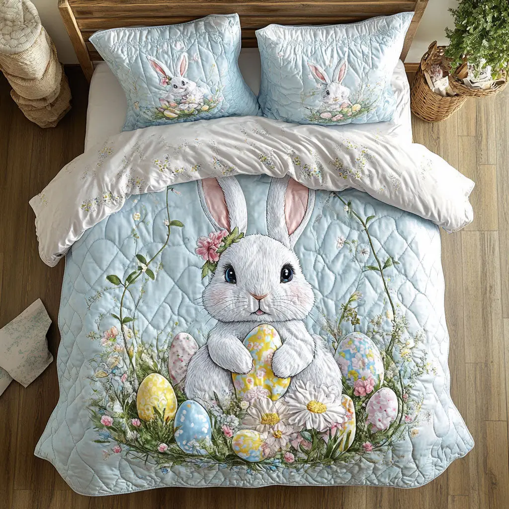 Easter Bunny Quilted Bedding Set Holiday Duvet Cover Unique Bunny Gifts Ideas For Adults