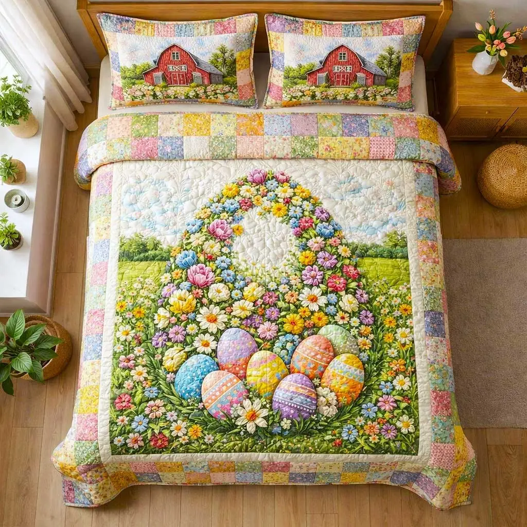 Easter Bunny Quilted Bedding Sets Colorful Easter Eggs Decor Gifts For Women Easter Bunny Quilted Bedding Sets Colorful Easter Eggs Decor Gifts For Women - Image 1