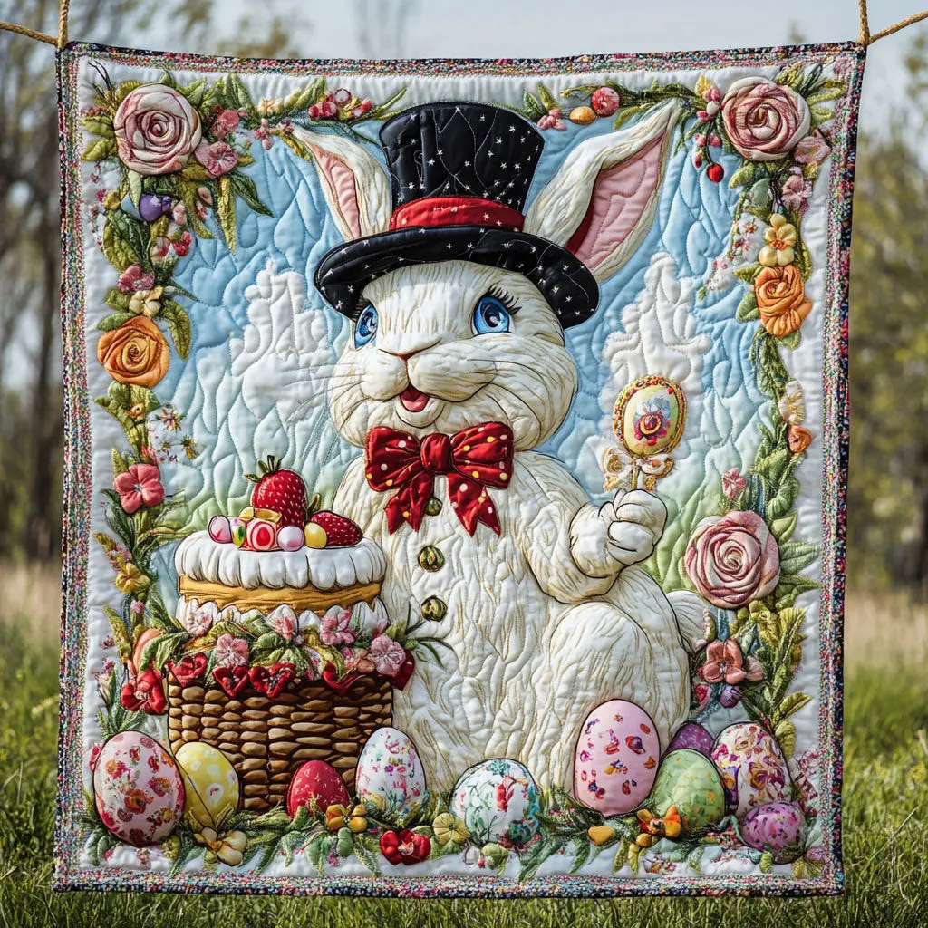 Easter Bunny Quilted Blanket Holiday Cute Room Decorations Bunny Gifts For Men
