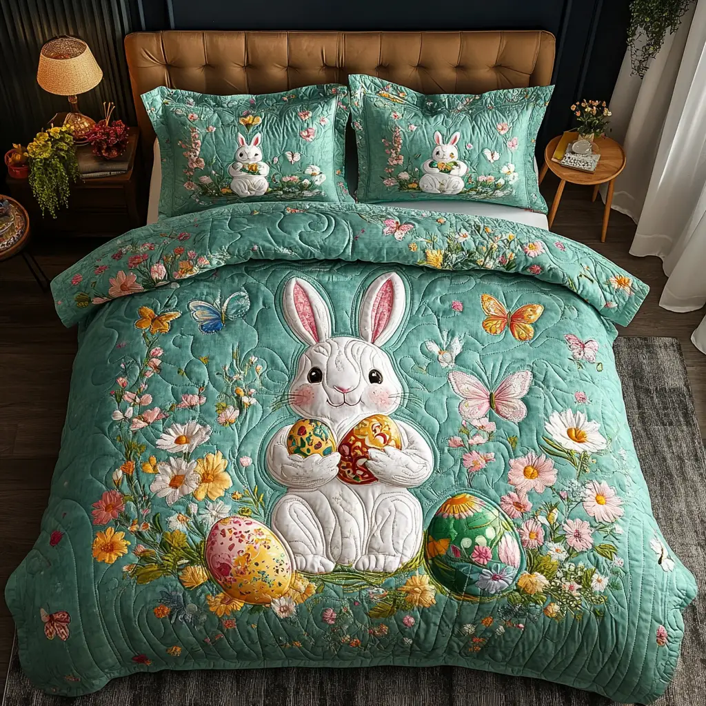 Easter Charm Quilted Bedding Set Holiday Duvet Cover Unique Bunny Gifts Ideas For Grandma