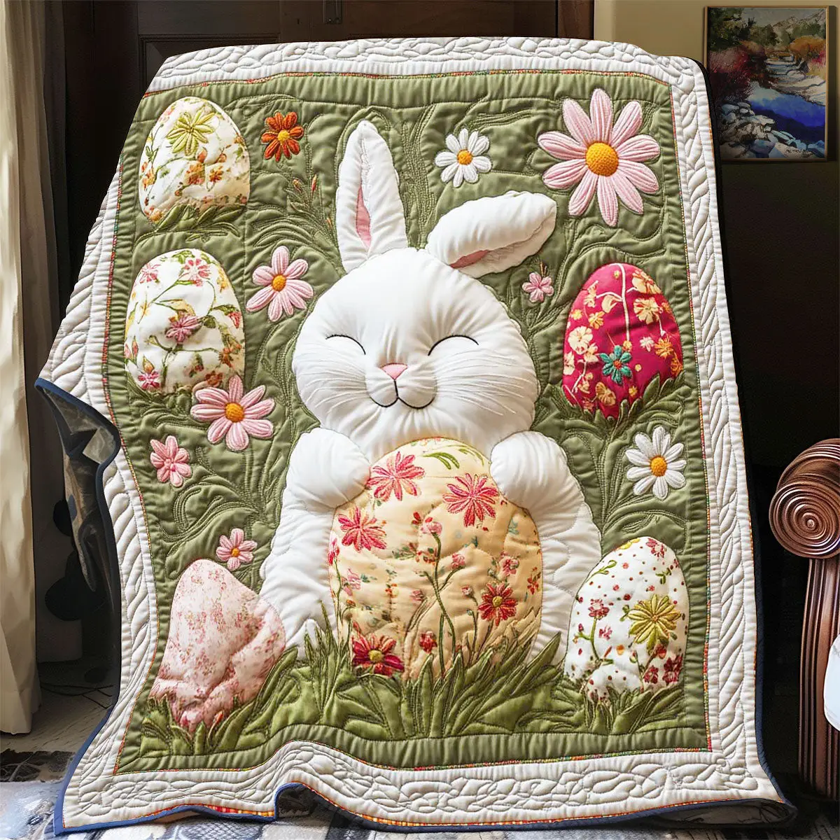 Easter Chubby Bunny Quilted Blanket Holiday Cute Room Decorations Bunny Gifts For Sister