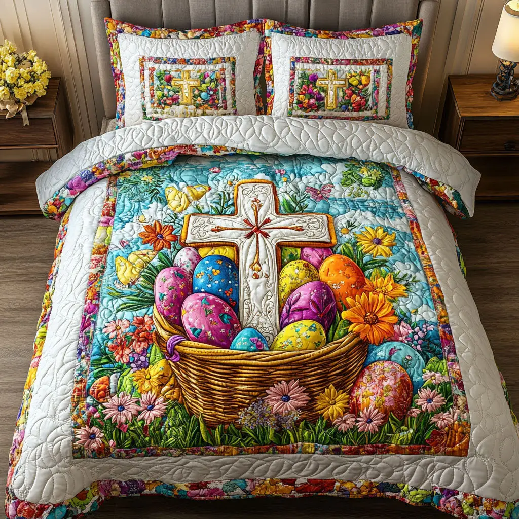 Easter Cross Delight Quilted Bedding Set Autumn Inspired Bedroom Gifts For Girlfriend