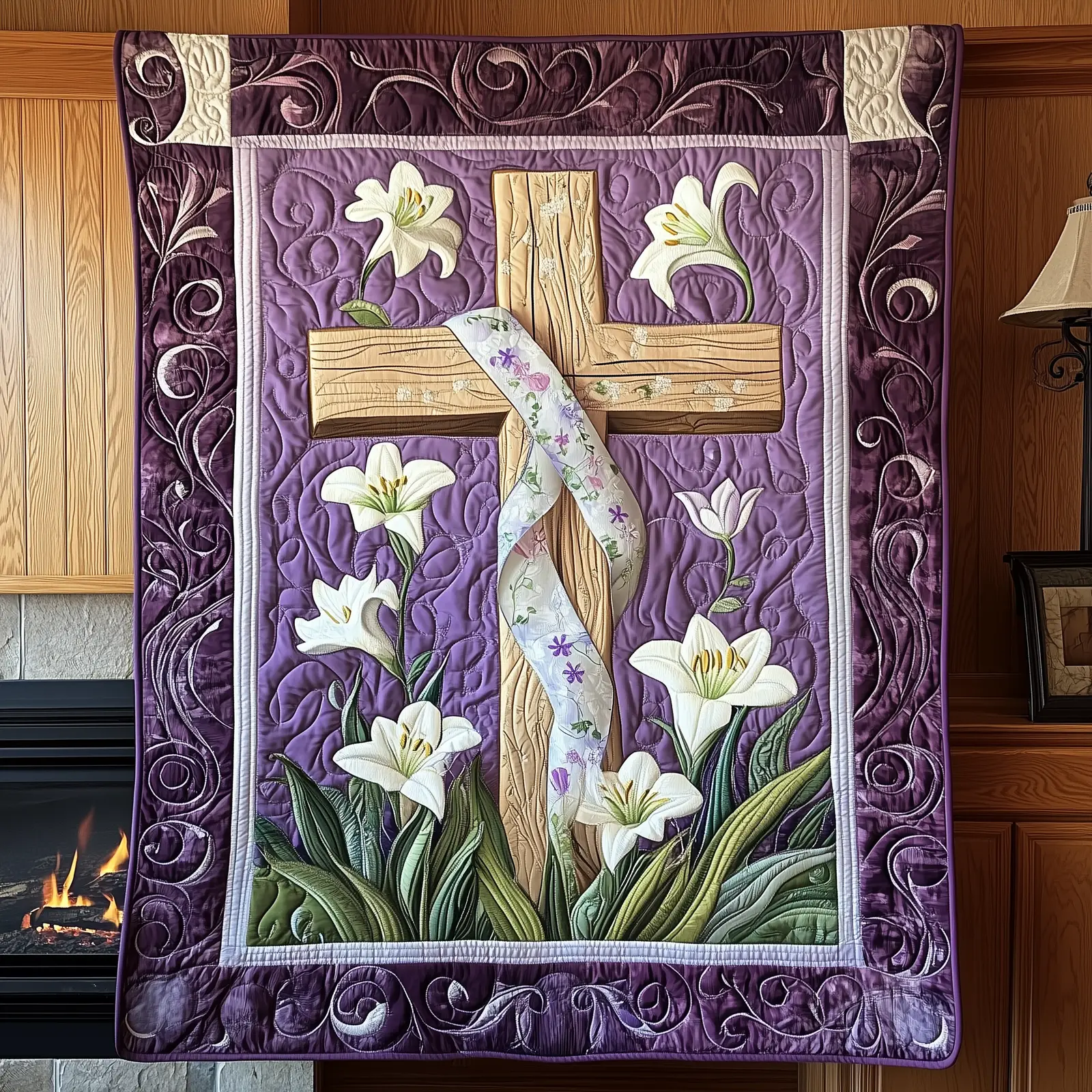 Easter Cross Quilted Blanket Holiday Room Decorations Best Gifts For Flower Lovers