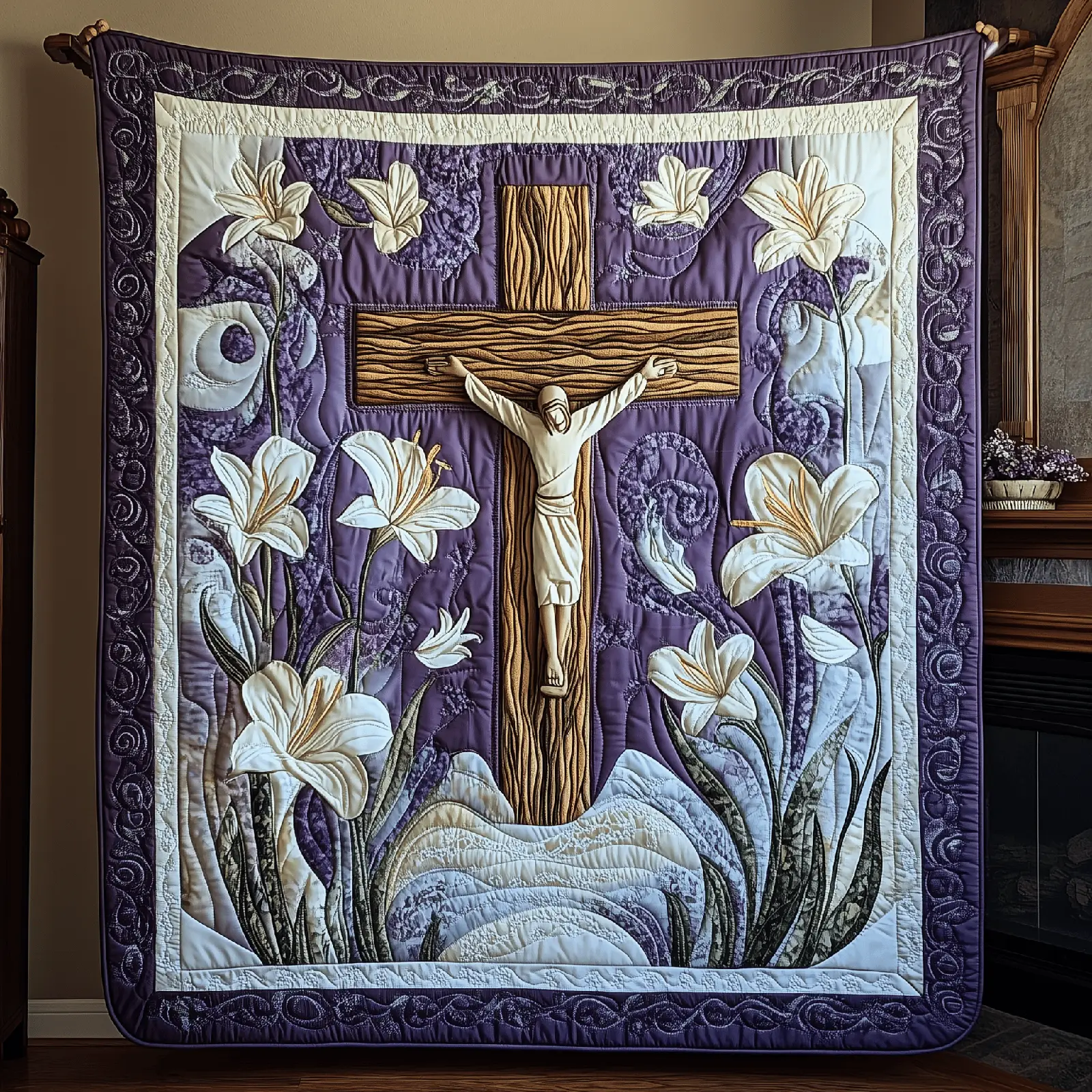 Easter Cross Quilted Blanket Holiday Room Decorations Best Presents For Flower Lovers