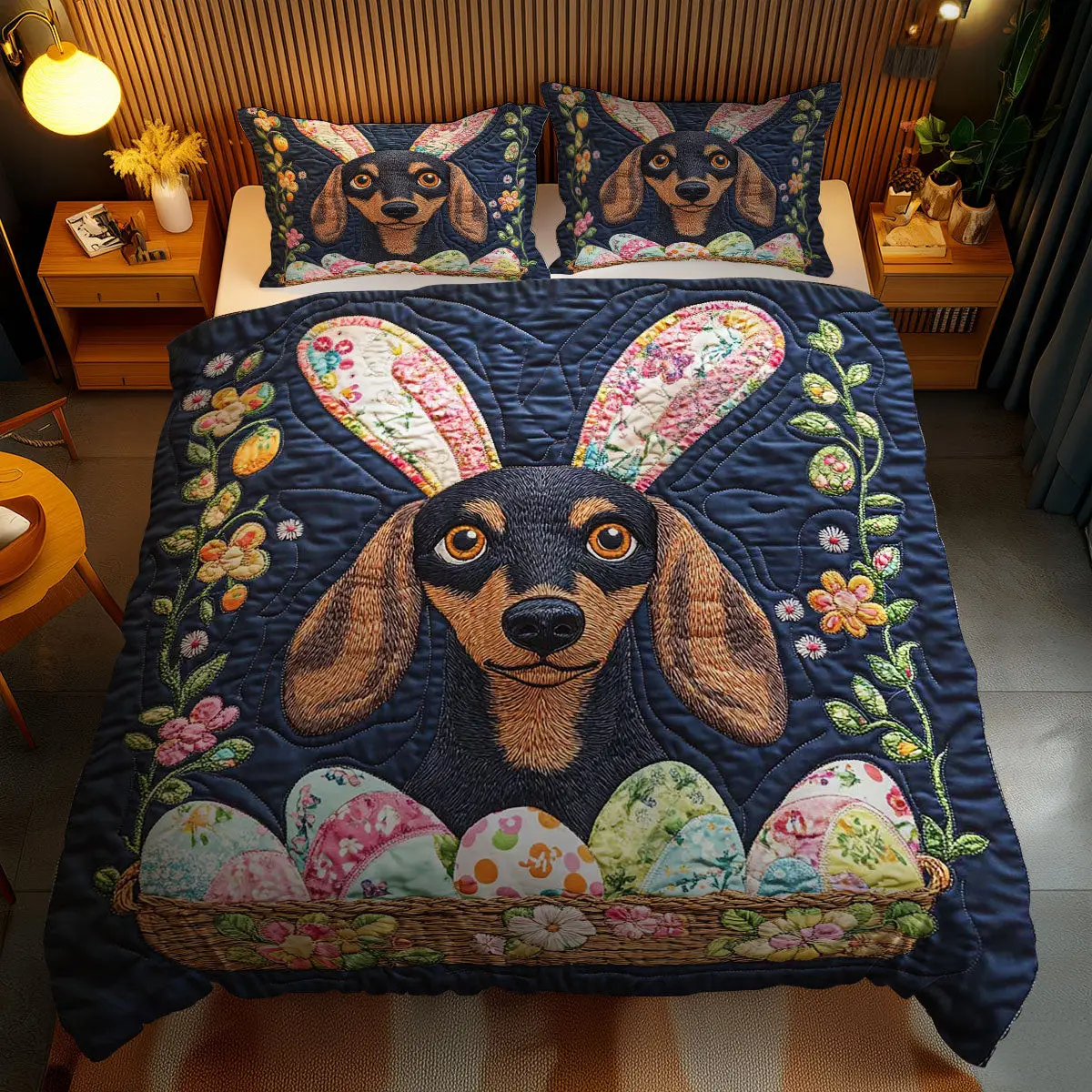 Easter Dachshund Fun Quilted Bedding Set Autumn Inspired Bedroom Gifts For Sister Easter Dachshund Fun Quilted Bedding Set Autumn Inspired Bedroom Gifts For Sister - Image 1