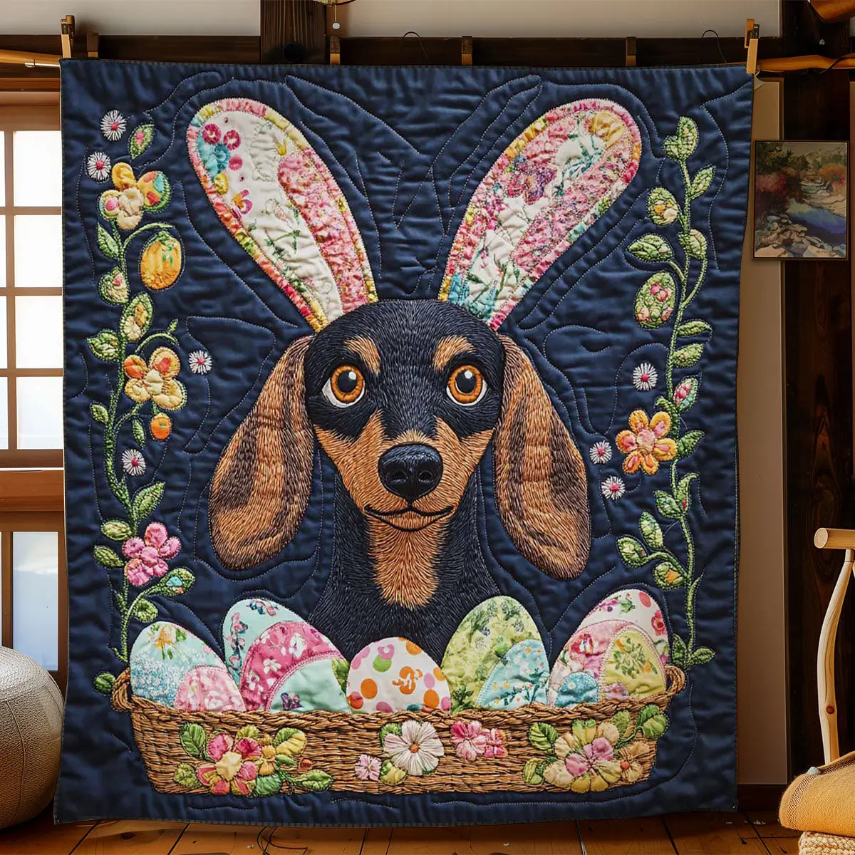 Easter Dachshund Fun Quilted Blanket Holiday Room Decorations Unique Gifts For Men