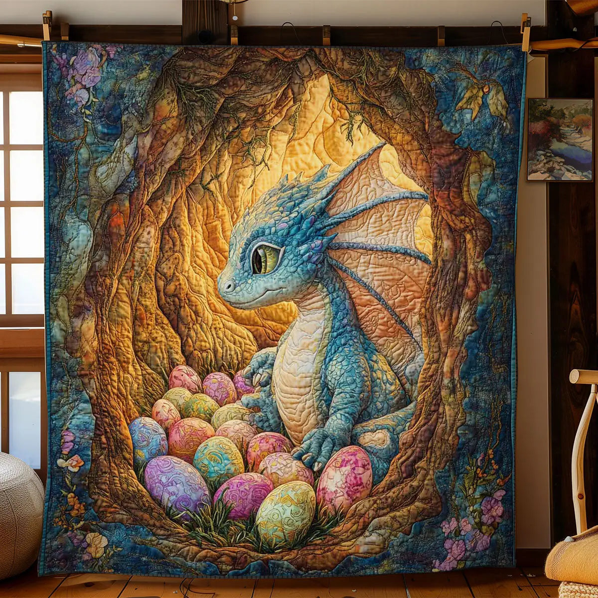 Easter Dragon Hatchling Quilted Blanket Holiday Room Decorations Dragon Gifts For Her