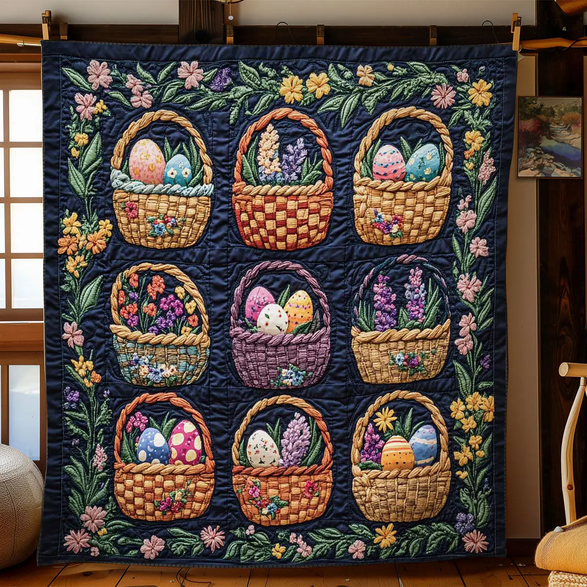 Easter Egg Baskets Quilted Blanket Autumn Inspired Bedroom Unique Gift For Mom
