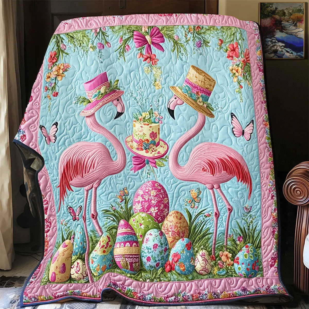 Easter Egg Flamingo Quilted Blanket Autumn Inspired Bedroom Unique Flamingo Teacher Gift
