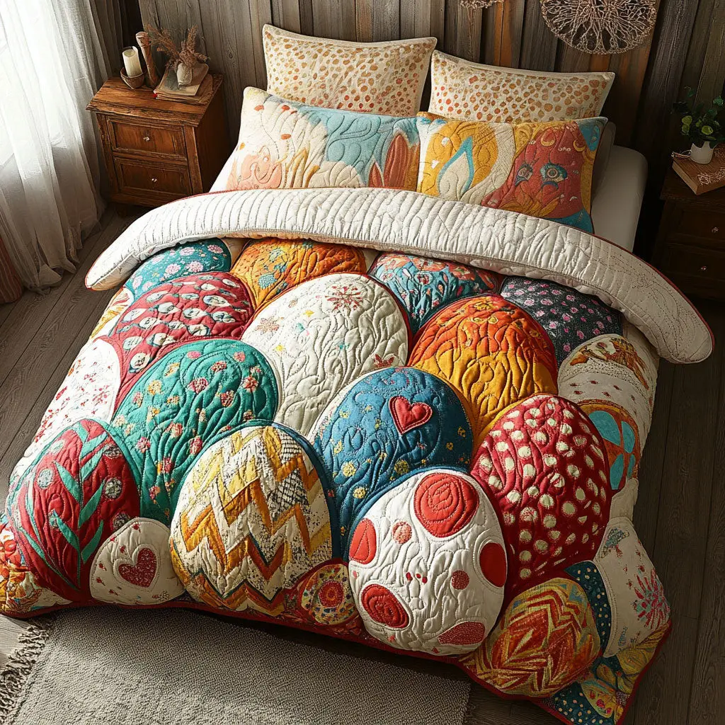 Easter Egg Garden Quilted Bedding Set Autumn Inspired Bedroom Flower Gifts For Friends