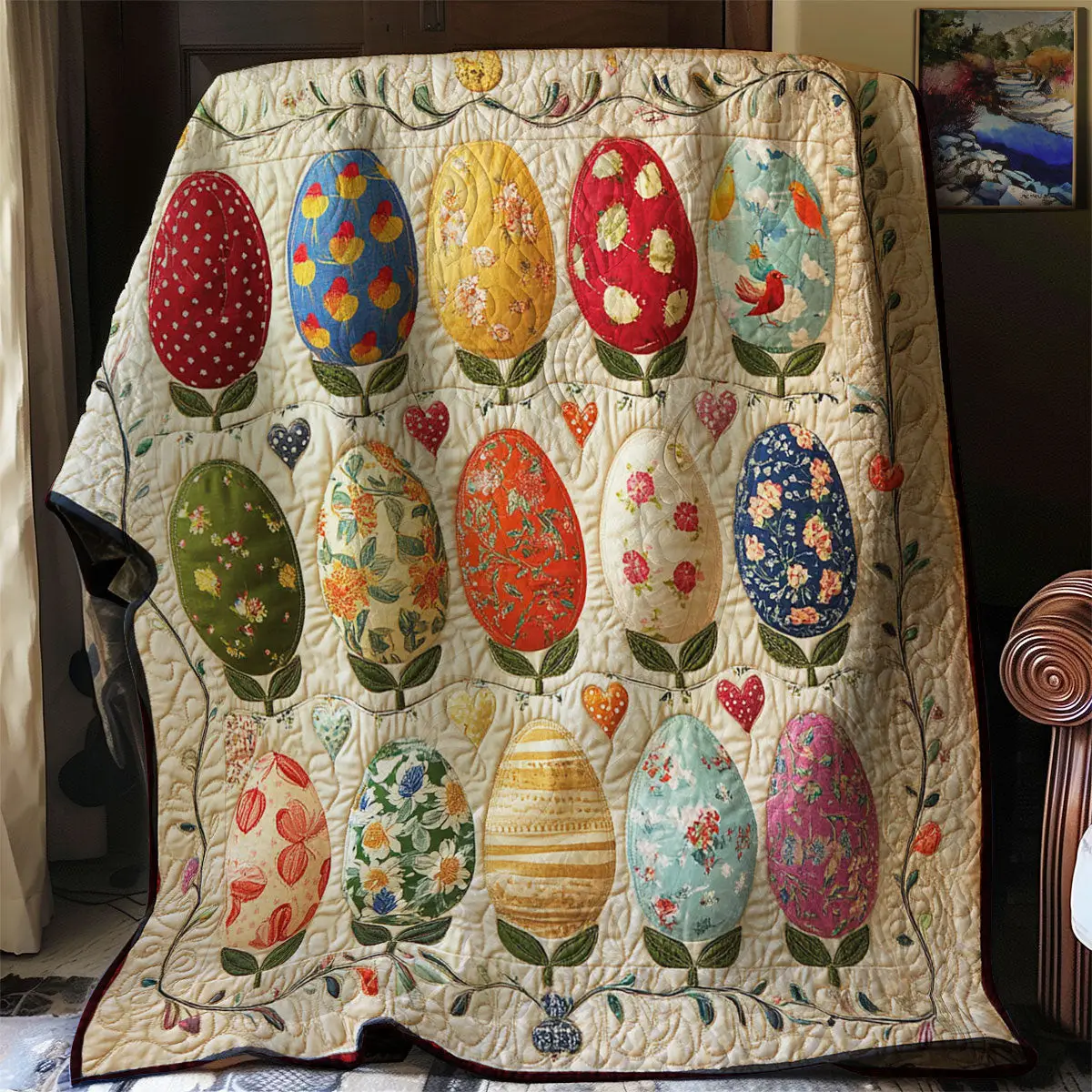 Easter Egg Garden Quilted Blanket Autumn Inspired Bedroom Unique Teacher Gift