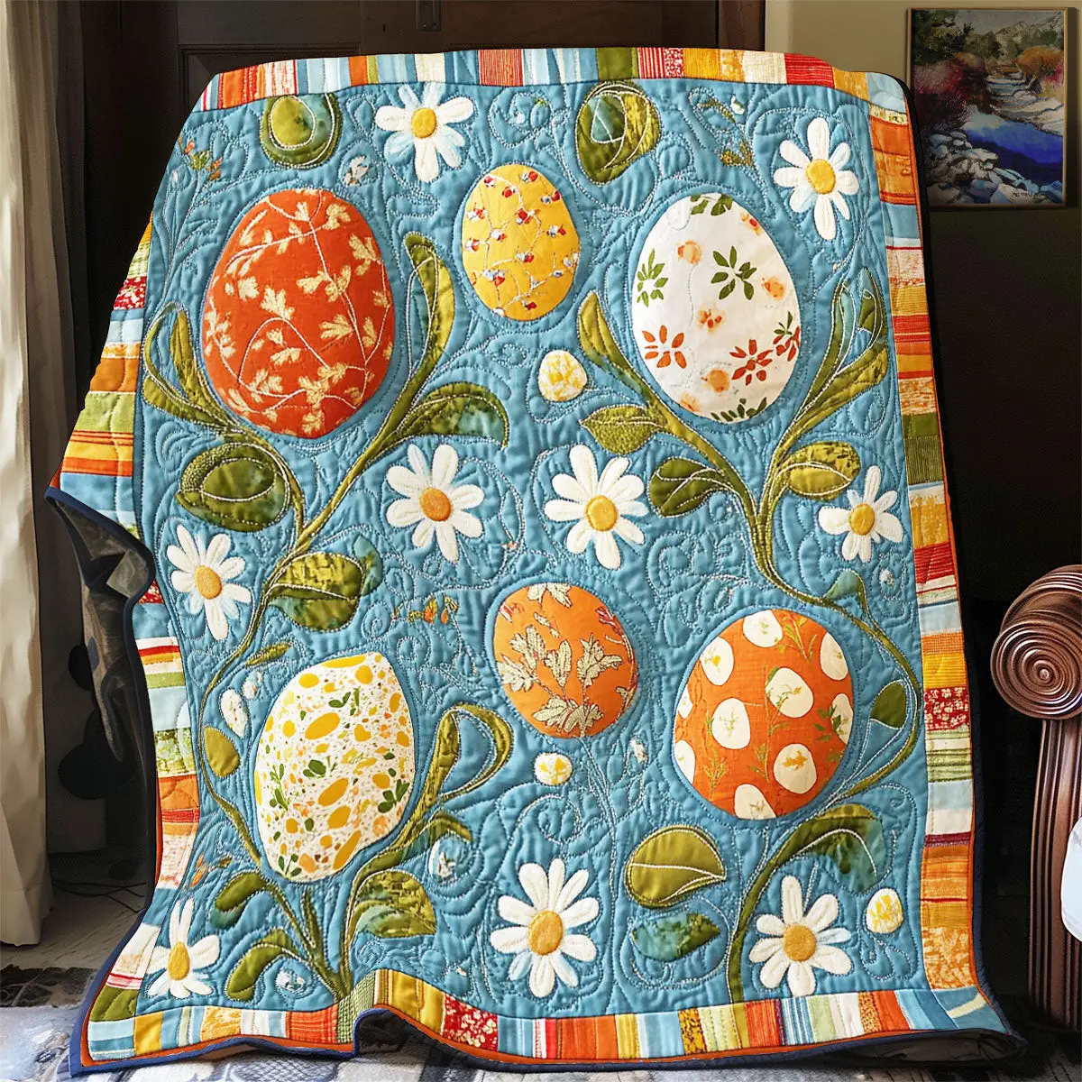 Easter Egg In Garden Quilted Blanket Autumn Inspired Bedroom Unique Gift For Him