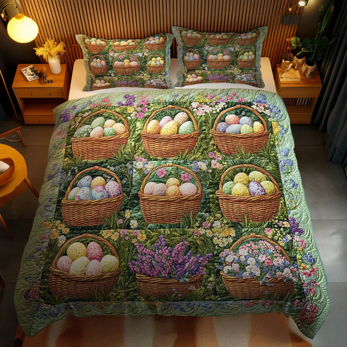 Easter Garden Baskets Quilted Bedding Set Autumn Inspired Bedroom Unique Gifts For Grandma