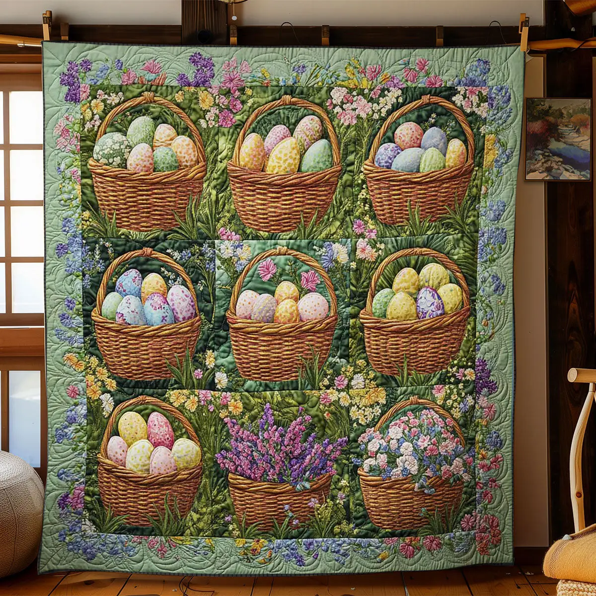 Easter Garden Baskets Quilted Blanket Holiday Room Decor Unique Gift Ideas For Dad Easter Garden Baskets Quilted Blanket Holiday Room Decor Unique Gift Ideas For Dad - Image 1