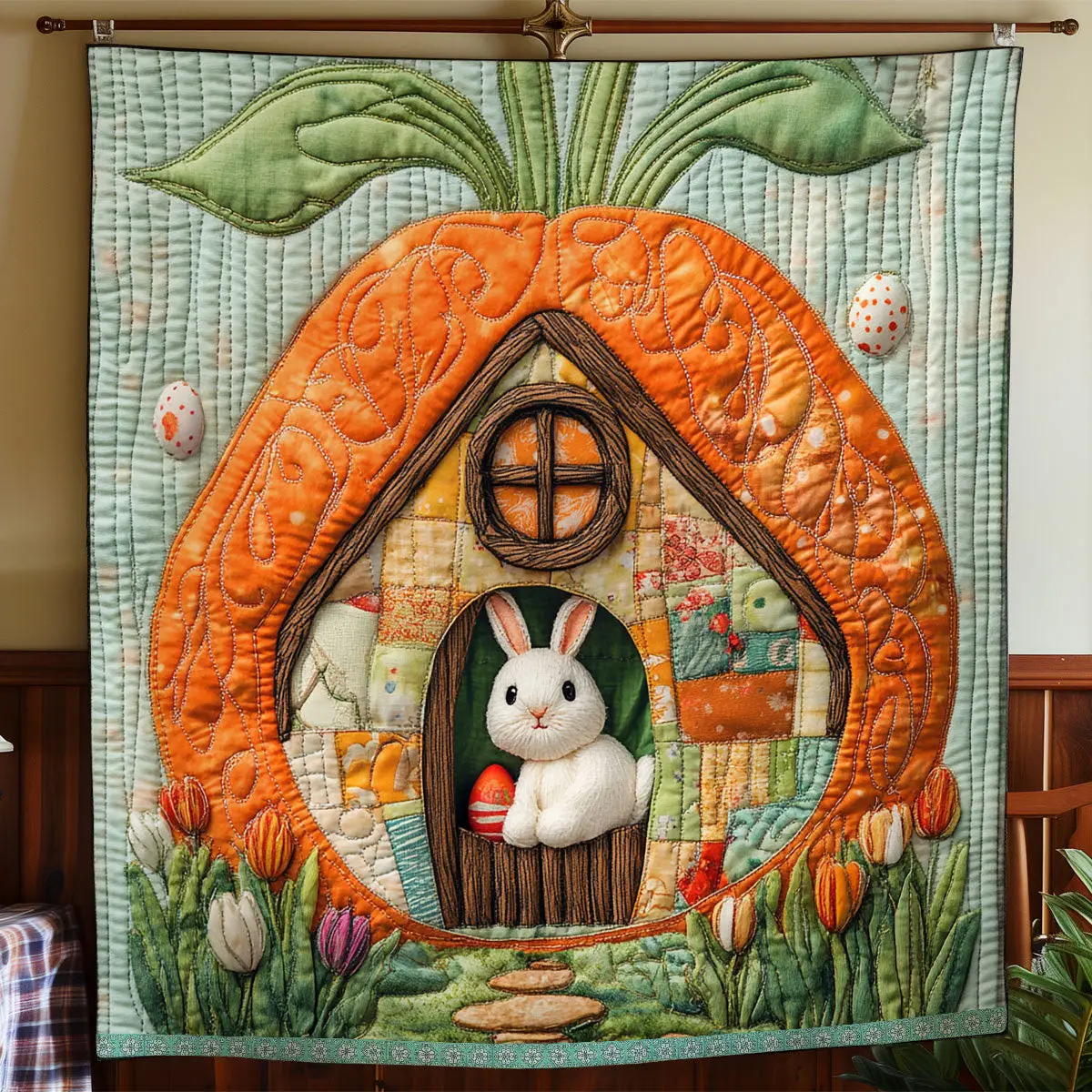 Easter House Quilted Blanket Holiday Room Decor Unique Gift Ideas For Bunny Lovers