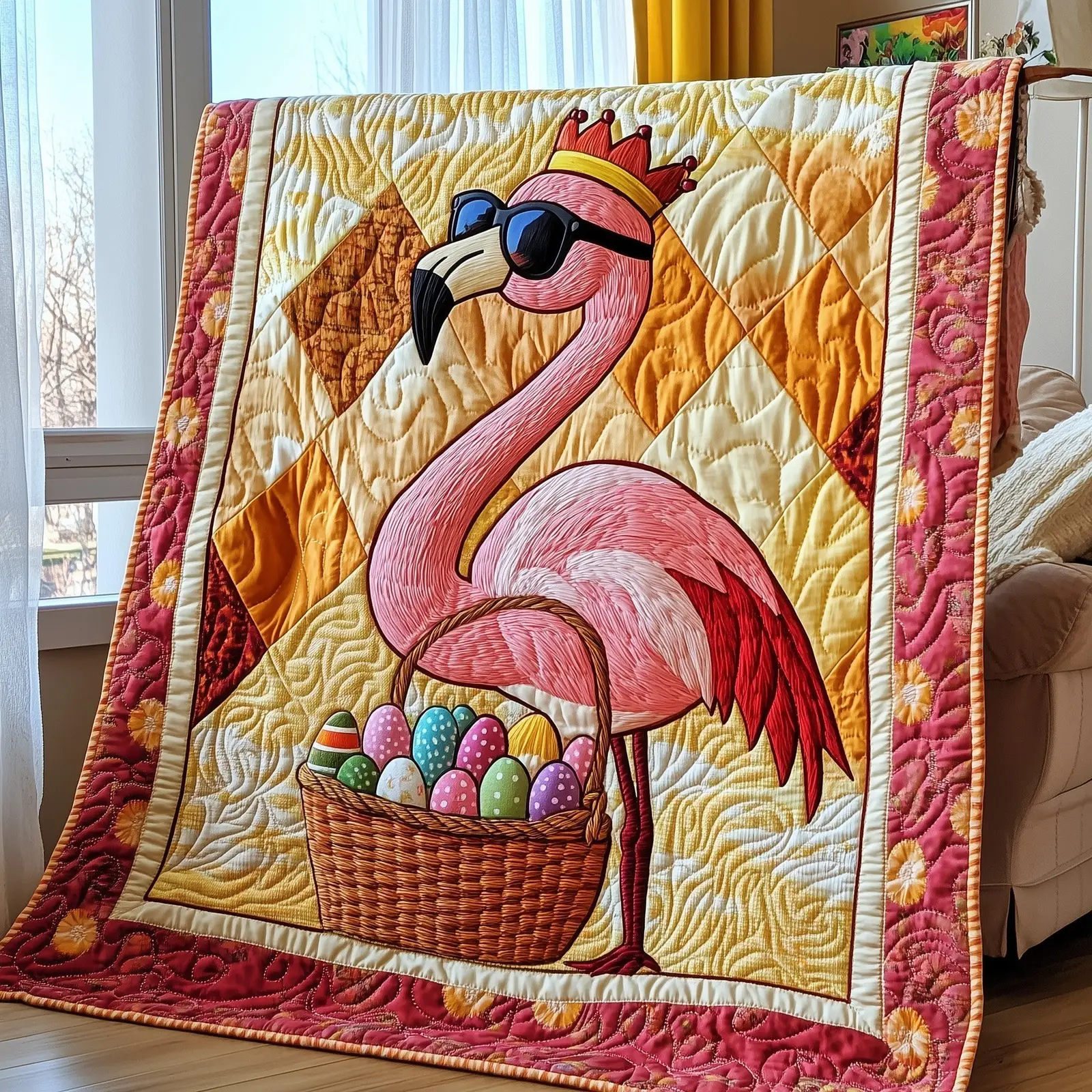 Easter In The Tropics Quilted Blanket Colorful Spring Decor Cute Easter Gifts