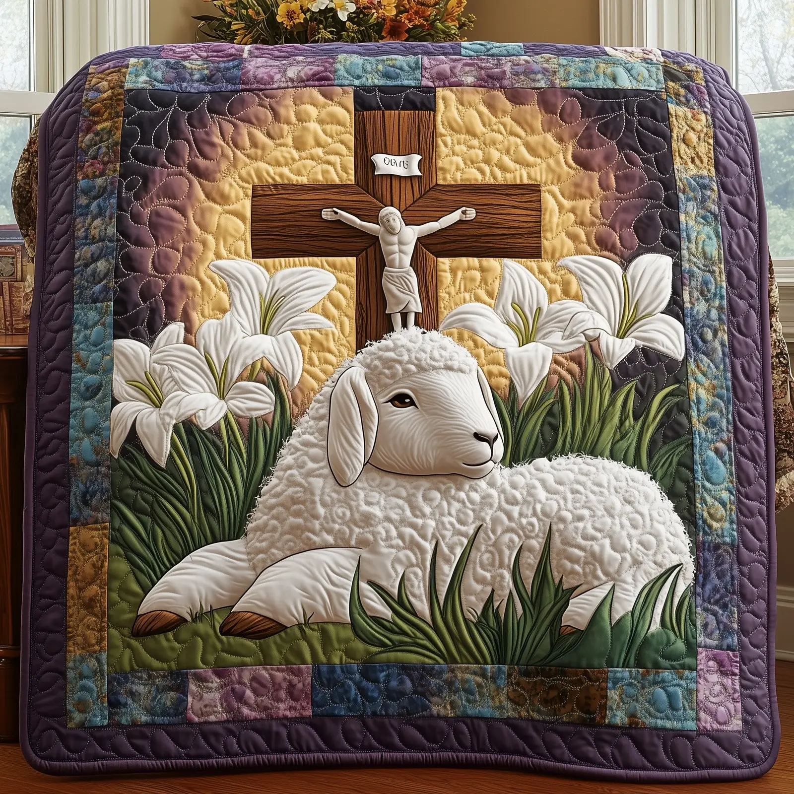 Easter Lamb Quilted Blanket Holiday Room Decoration Cute Presents For Lamb Owners