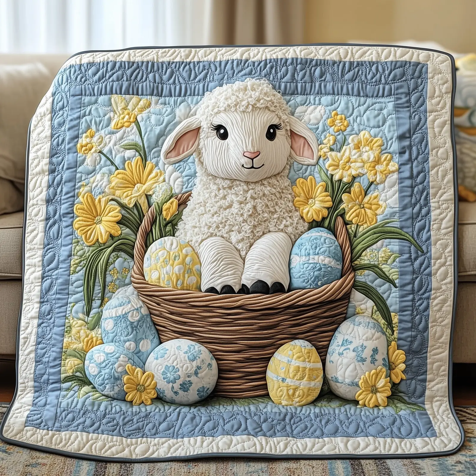 Easter Lamb Quilted Blanket Holiday Room Decoration Items Unique Gifts For Friend Easter Lamb Quilted Blanket Holiday Room Decoration Items Unique Gifts For Friend - Image 1