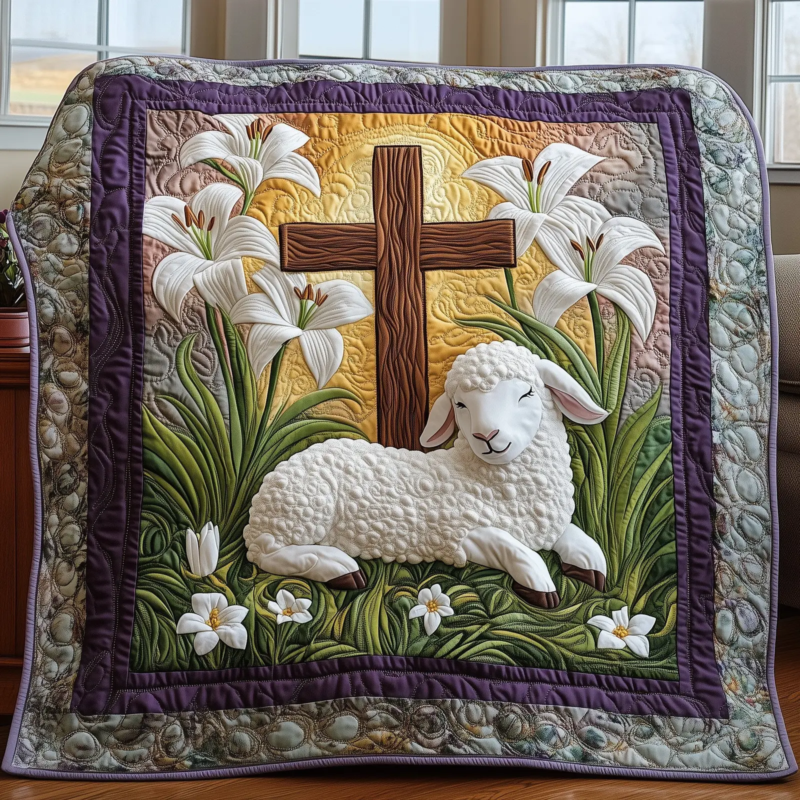 Easter Lamb Quilted Blanket Holiday Room Decoration Lamb Gifts For Her