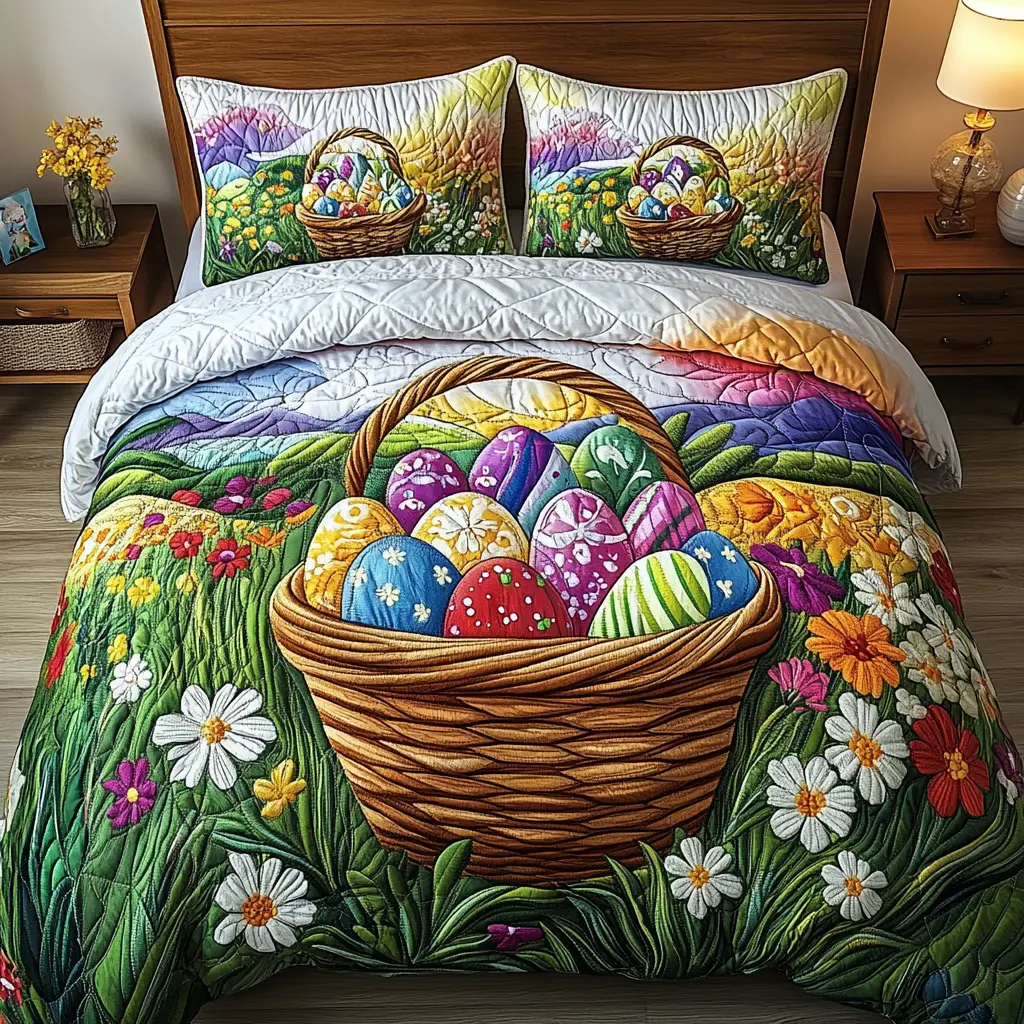 Easter Morning Bliss Quilted Bedding Set Cute Room Decor Best Easter Themed Gifts