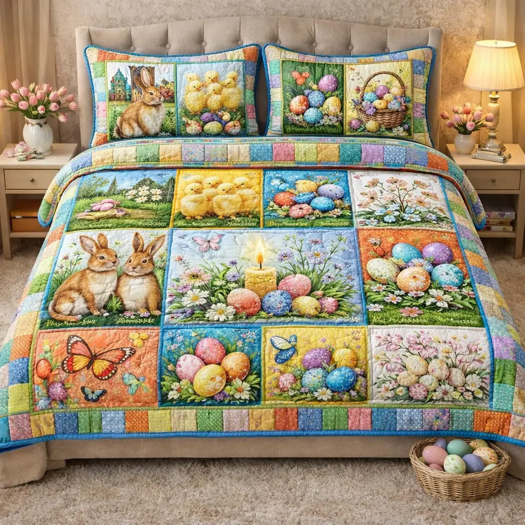 Easter Patchwork Quilted Bedding Sets Bedroom Decorations Gift Ideas For Men Easter Patchwork Quilted Bedding Sets Bedroom Decorations Gift Ideas For Men - Image 1
