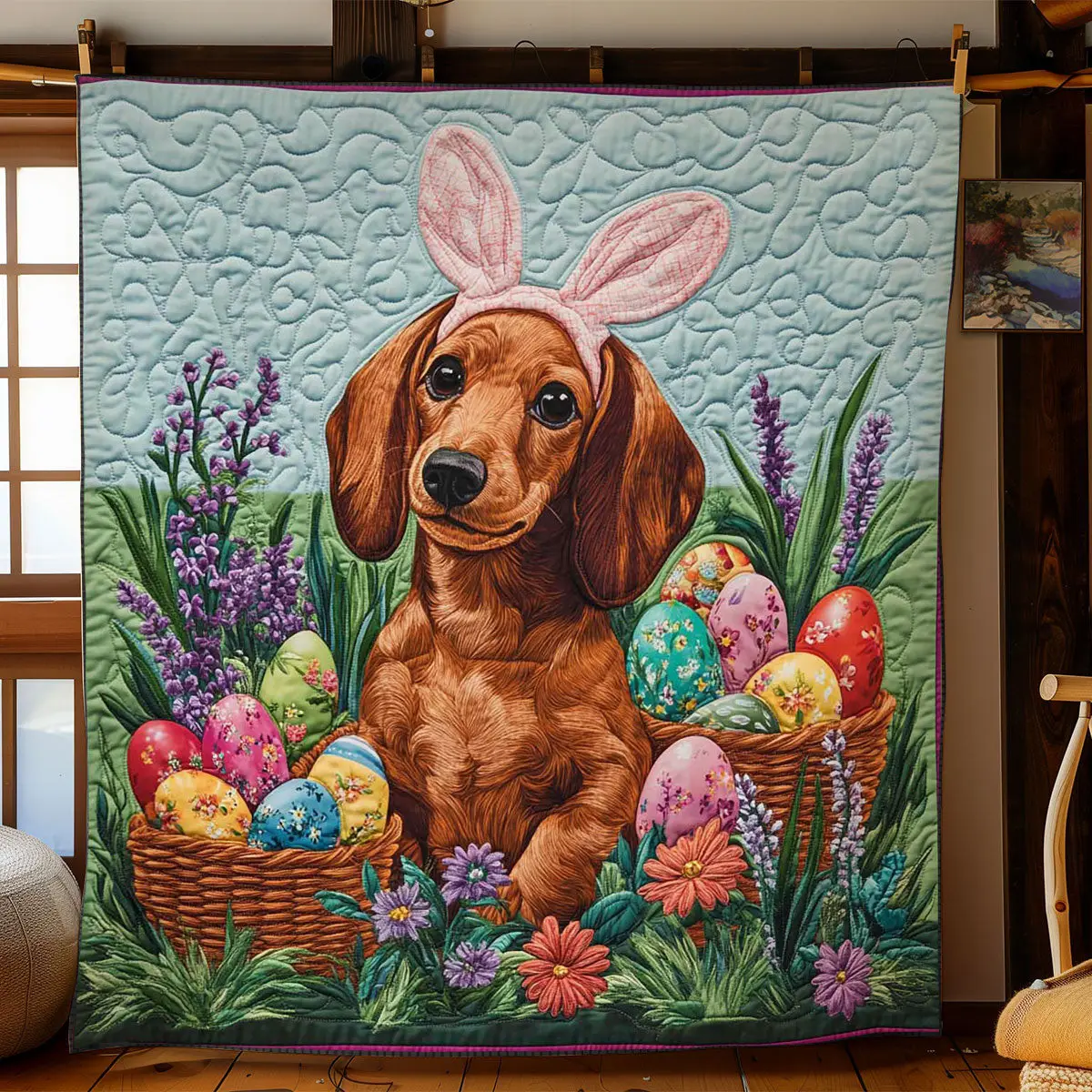 Easter Paws And Bunny Ears Quilted Blanket Holiday Room Decoration Themed Gifts For Humans