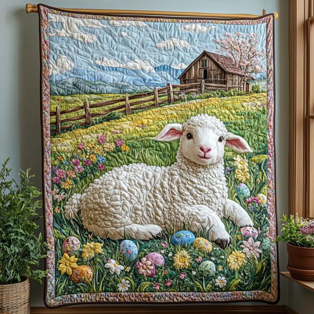 Easter Sunrise Quilted Blanket Holiday Room Decoration Awesome Gifts For Lamb Lovers