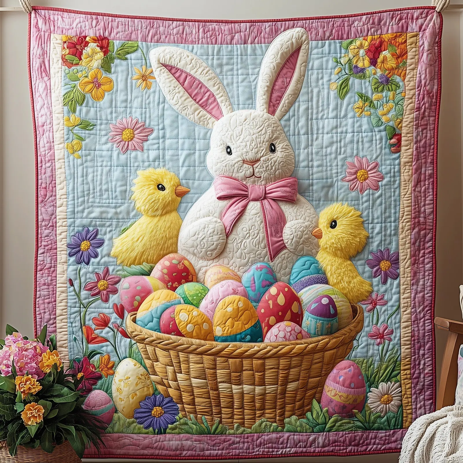 Easter Tales Quilted Blanket Holiday Room Decoration Awesome Gifts For Bunny Lovers