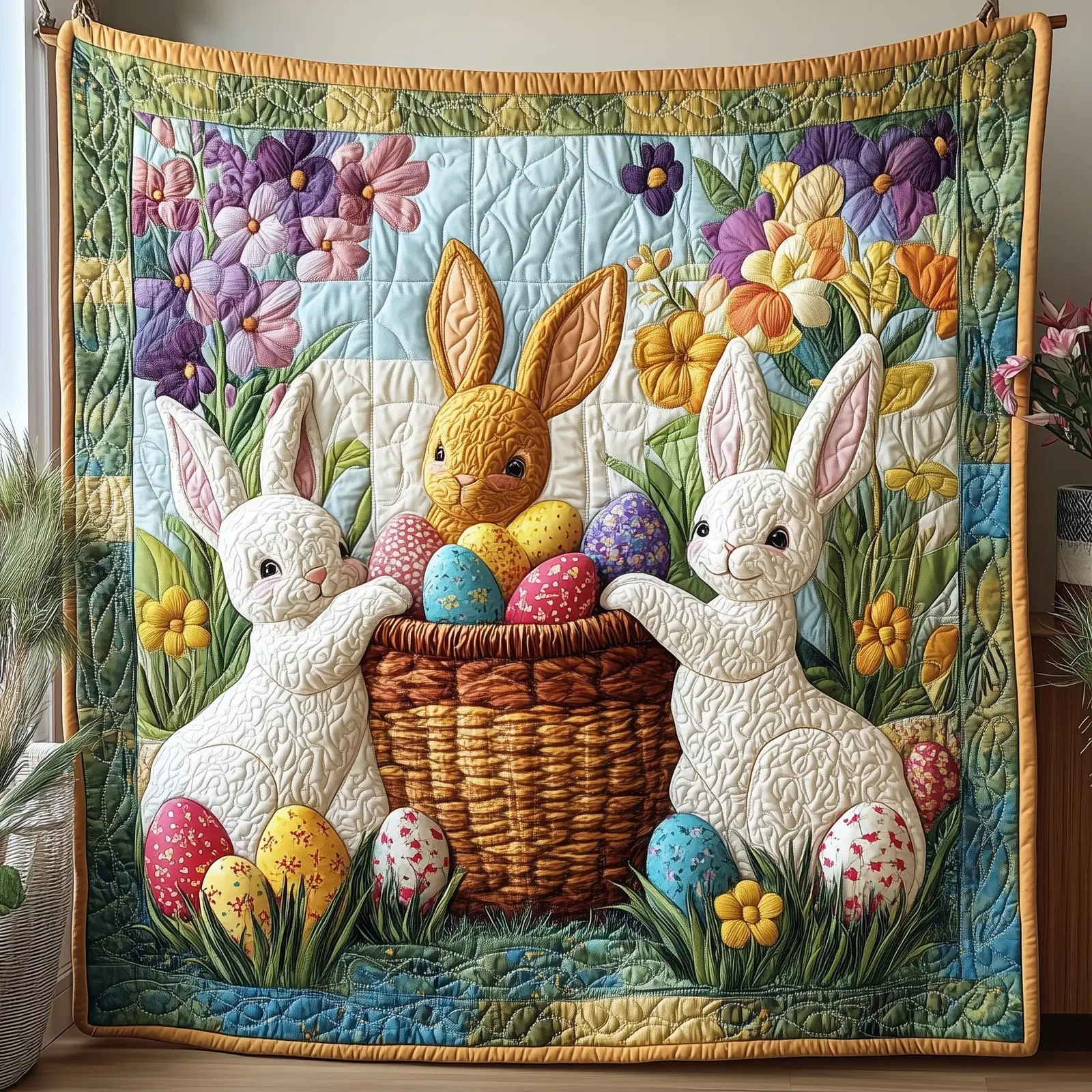 Easter Tales Quilted Blanket Holiday Room Decoration Gift For Bunny Lovers Owners