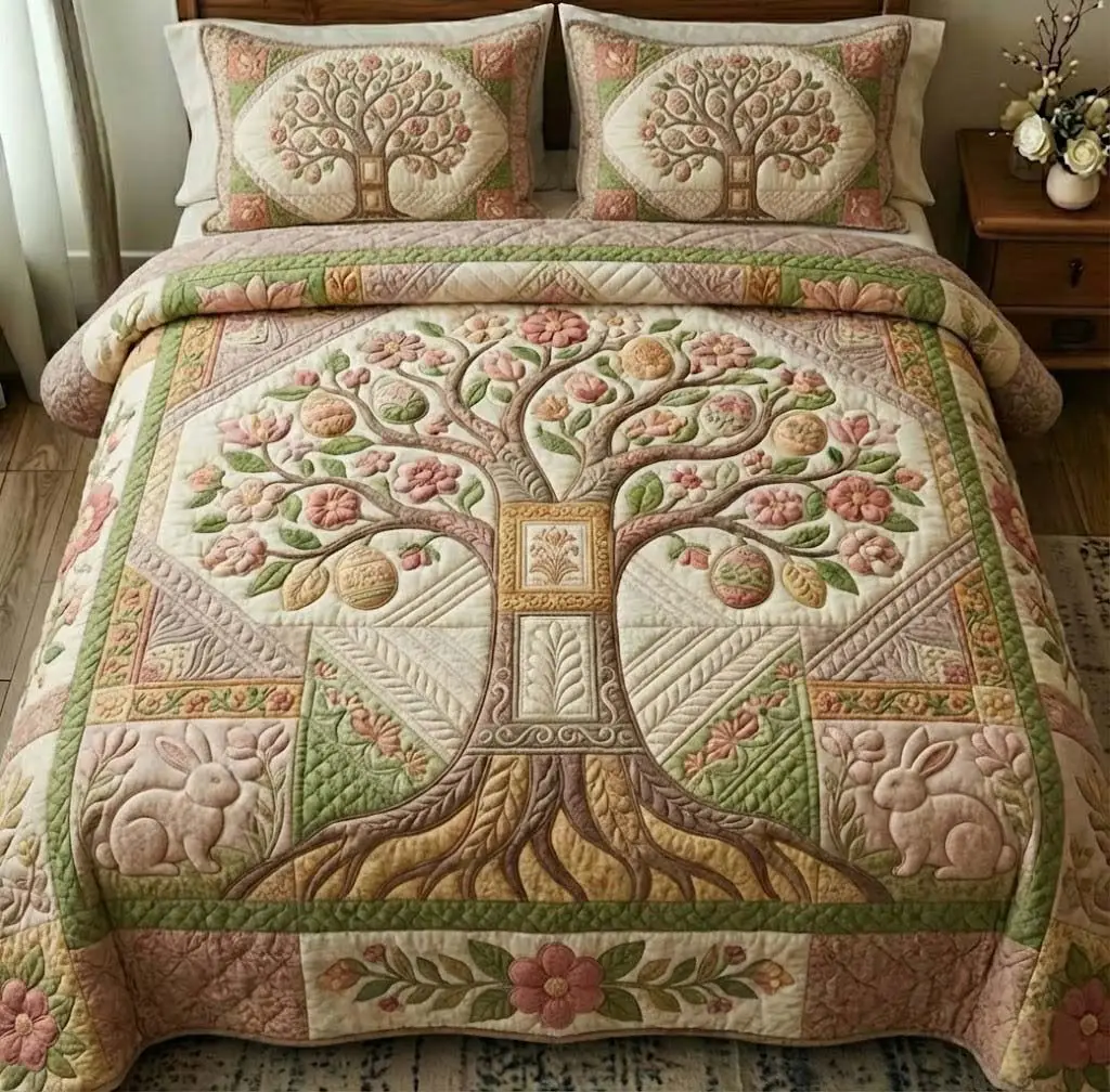 Easter Tree Of Life Quilted Bedding Set Holiday Duvet Cover Gifts For Friends