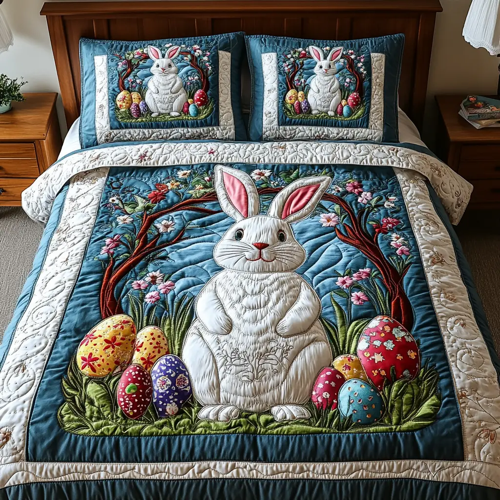 Easter Whimsy Quilted Bedding Set Holiday Duvet Cover Gifts For Bunny Rabbit Lovers Easter Whimsy Quilted Bedding Set Holiday Duvet Cover Gifts For Bunny Rabbit Lovers - Image 1