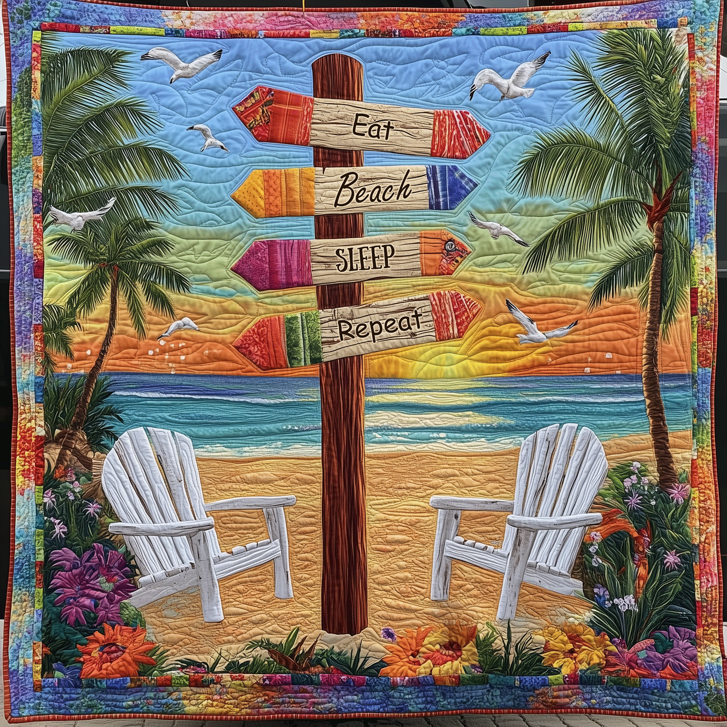 Eat Beach Sleep Repeat Quilted Blanket Bed Christmas Decor Presents For Ocean Lovers