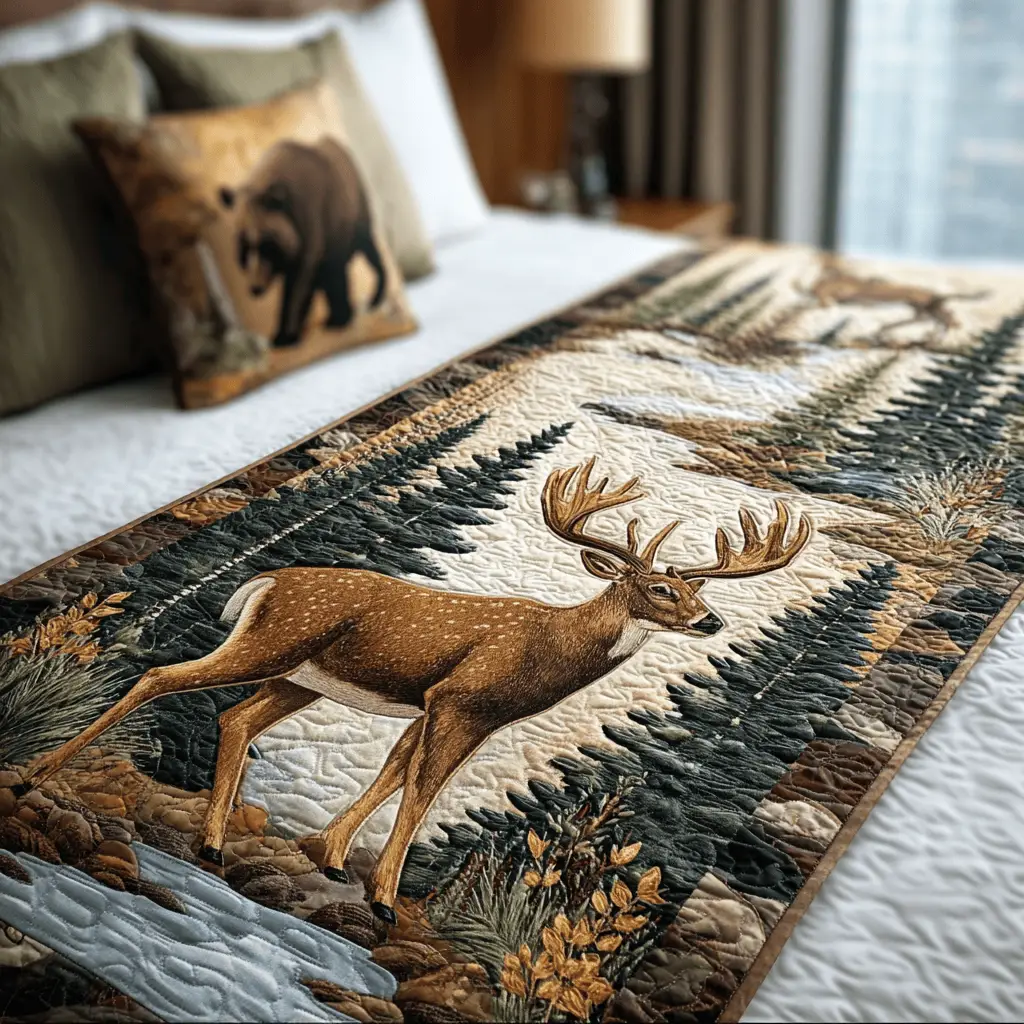 Echo Pines Quilted Bed Runner Echo Pines Layered Forest Seasonal Gift