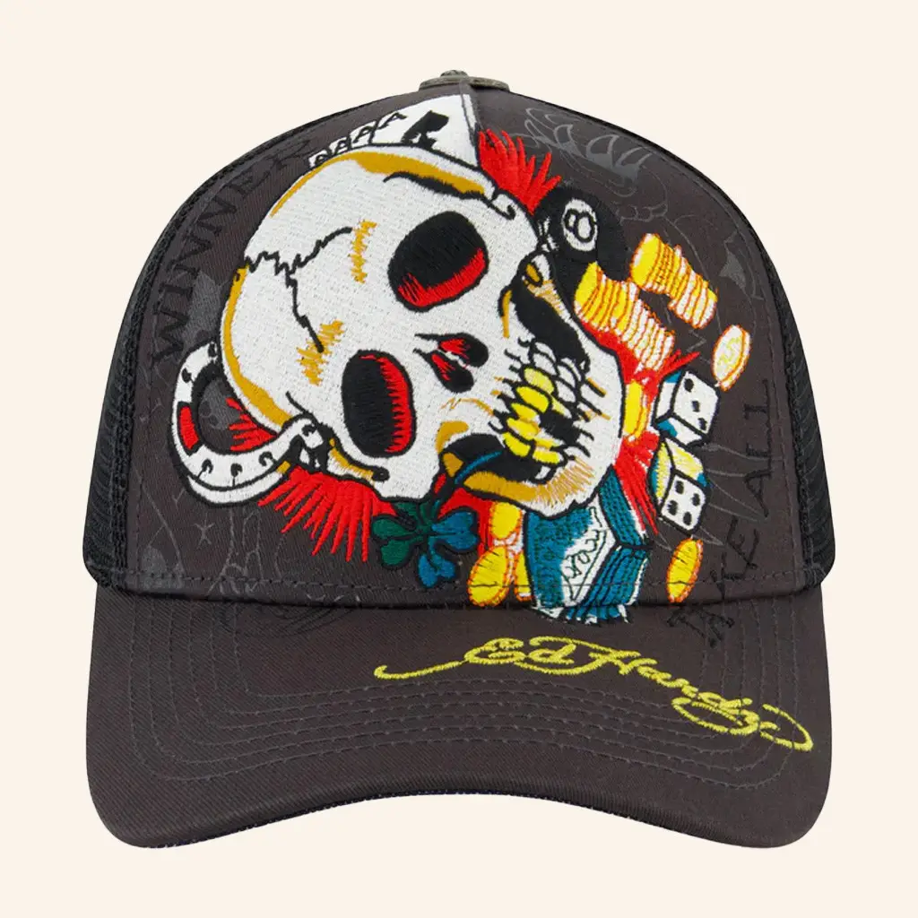 Ed Hardy Merch Ace Skull Trucker Hat Ed Hardy Hat Christmas Gifts For Him - WearandDecor