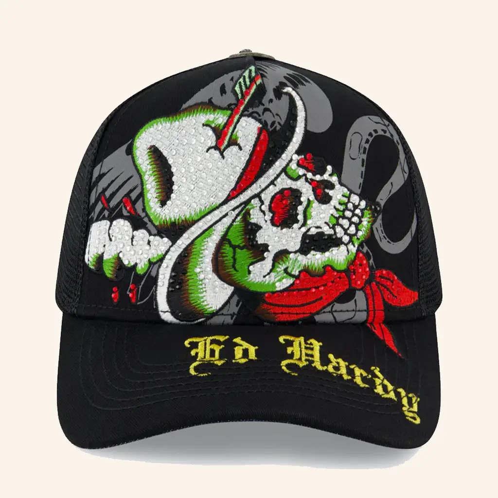 Ed Hardy Merch Cowboy Skull Trucker Hat Ed Hardy Hat Christmas Gifts For Son - WearandDecor