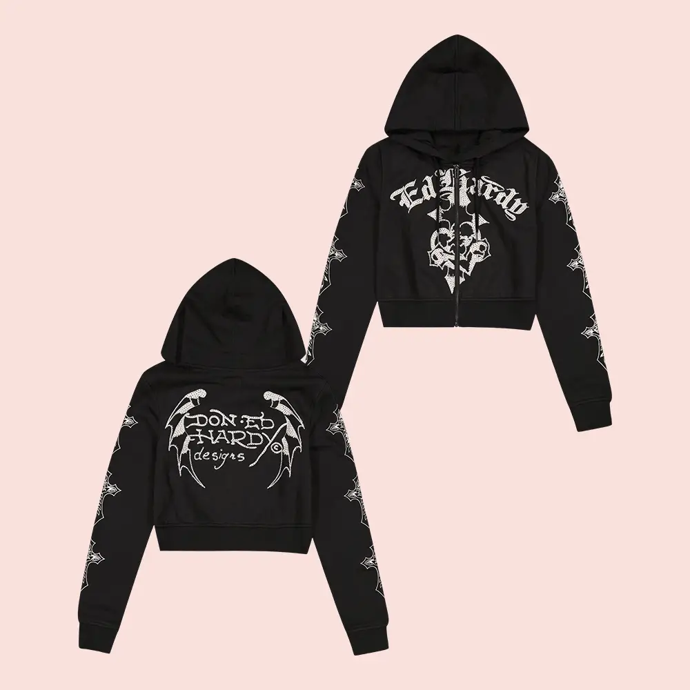 Ed Hardy Merch Crosses Zip Hoodie Ed Hardy Clothing Gifts For Sisters