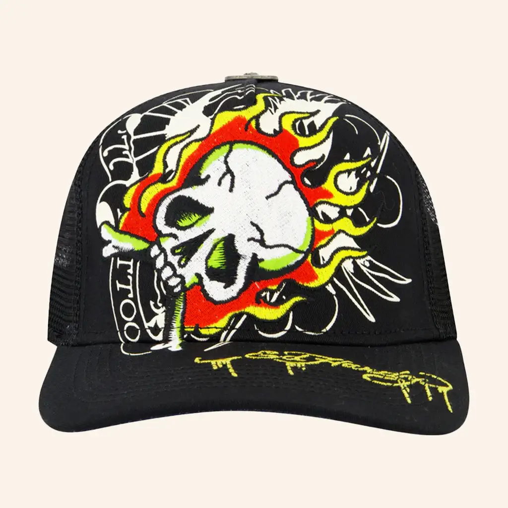 Ed Hardy Merch Fire Skull Trucker Hat Ed Hardy Hat Xmas Gifts For Brother - WearandDecor