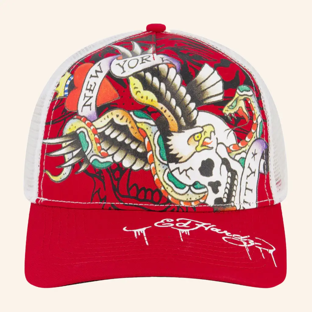 Ed Hardy Merch NYC Eagle Trucker Hat Ed Hardy Hat Husband Christmas Gift Ideas - WearandDecor Ed Hardy Merch NYC Eagle Trucker Hat Ed Hardy Hat Husband Christmas Gift Ideas - WearandDecor - Image 1