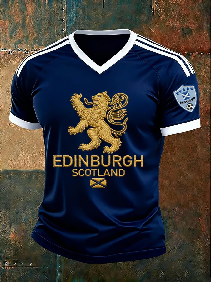 Edinburgh Scotland World Cup 2026 V-Neck Jersey Lion Rampant Soccer Fan Gear Gift For Fans
