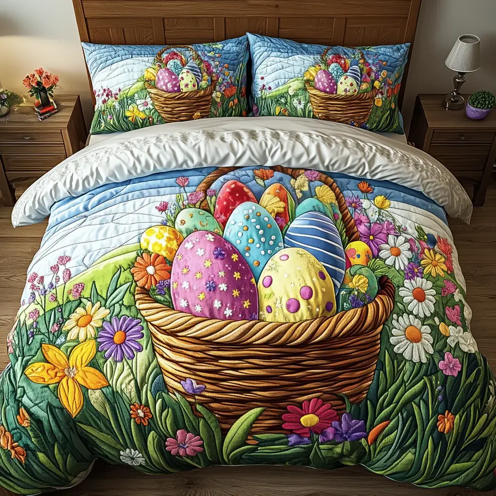 Egg Hunt Dreams Quilted Bedding Sets Cozy Comforter For Spring Decor Religious Easter Gifts
